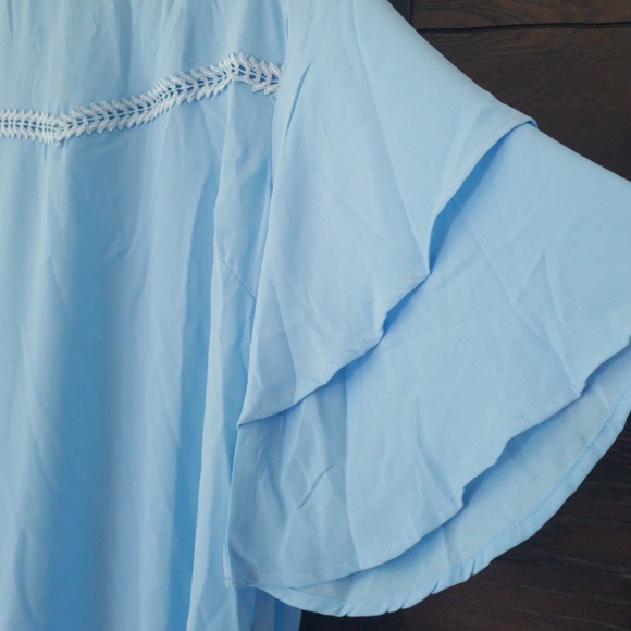 Baby Blue BOHO Ruffle Sleeve blouse - Picture 3 of 4